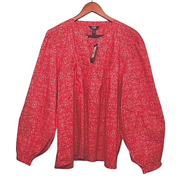NWT~Chaps~Women’s Vibrant Pink Floral Boho Blouse~Size XXL-Cotton - Picture 1 of 9